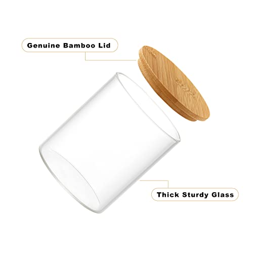 INIUNIK 6 Pack Glass Qtip Holder Dispenser with Bamboo Lid Apothecary Jars Cotton Ball Swab Holder Dispenser Bathroom Vanity Canisters Jars for Countertop Storage and Organization - size: 6 Pack