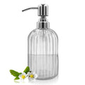 14 Oz Glass Soap Dispenser with 304 Rust Proof Stainless Steel Pump, Refillable Hand Liquid Soap Dispenser for Bathroom, Kitchen, Countertop, Laundry Room (White) - color: Clear