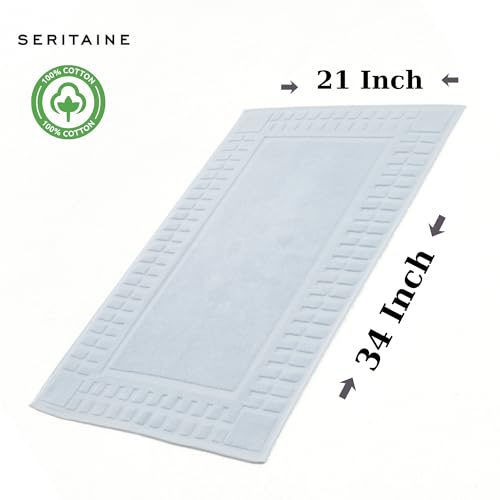 Turkish Cotton Bath Mat Set of 2-100% Turkish Cotton 21x34 inch Bathroom Floor Towel Mat (Not Rug) - Absorbent 900 GSM Hotel Spa Quality Floor Towels - Machine Washable Quick Dry - color: Light Blue (Hera Design)