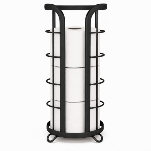 BROOKSTONE Toilet Paper Holder Stand Reserve - Free Standing Toilet Paper Stand with Storage that Holds Mega Rolls, Standing Bathroom Tissue Organizer, Bathroom Decor - Modern Storage Holder, Black - color: Black