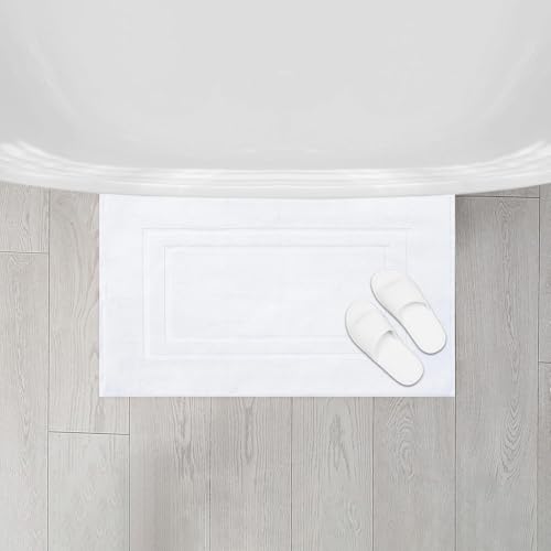 Feather & Stitch 2 Piece Towel Like Bath Mats (30x21 Inch) 100% Cotton Terry Bath Mats, Bathroom Shower Floor Mats [NOT A Bathroom Rug], Soft Absorbent Washable Mats - White - color: White