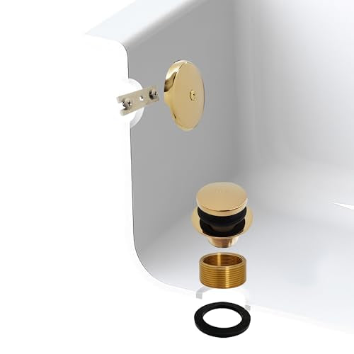 Westbrass A931K-01 Universal 1-3/8" Fine Thread Tip-Toe Bathtub Drain Plug Trim Set with One-Hole Overflow Faceplate and 1-1/2" Adapter Bushing, Polished Brass - color: Polished Brass