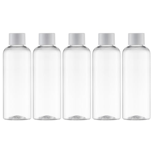Tekson Plastic Travel Size Bottles 3.4 oz, Travel Mouthwash Bottle, Refillable Containers for Cosmetic with White Screw Cap for Travel Essentials (100ml, Clear) - color: White