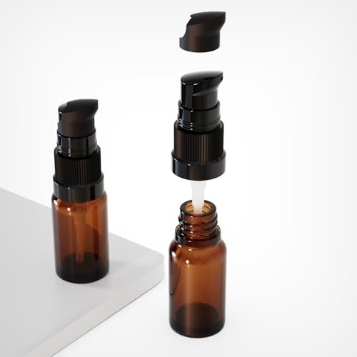 6Pack 10ml Amber Glass Pump Bottle,1/3oz Small Dispenser, Travel Refillable Pump Botttles for Toiletries, Lotions,Sercums,Essential Oils - color: 10ml Amber(6pcs)