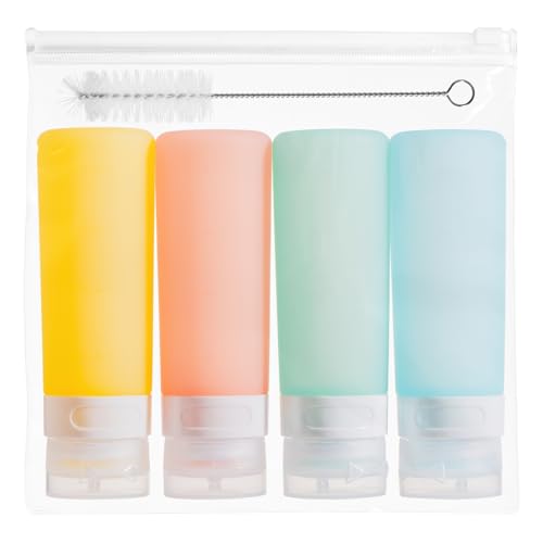 MICEBAY Condiment Squeeze Bottles for Sauces, 3-oz Mini Silicone Salad Dressing Container to Go with Reusable Sandwich Bag, Leakproof Sauce Bottle for Bento Lunch Box, 4 Pack, Candies - color: Candies, size: 3 OZ