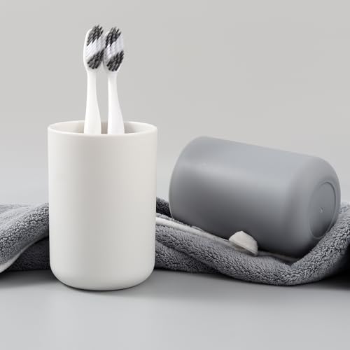 Japanese Toothbrush Cup, Bathroom Accessories Toothpaste Holder, Makeup Brush Cup Holder, Razor Holder for Bathroom Vanity top 2-Piece Set (White & White)