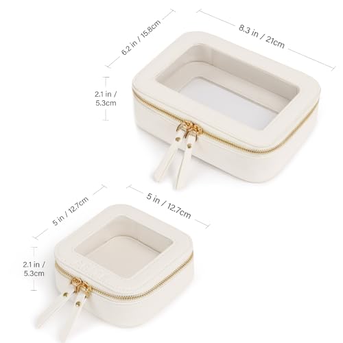 Prite Clear Makeup Bag Set for Women Portable Clear Makeup Bag Cute Waterproof Travel Cosmetic Bag with Gold Zipper for Car Essentials(Beige) - color: Beige, size: Set - Standard and Mini