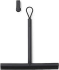 Brabantia Silicone Shower Squeegee with Hook (Dark Gray) Anti Streak Cleaning Wiper for Bathroom Glass, Plastic, Tile - Doublesided Brush & Rim Design - color: Dark Gray