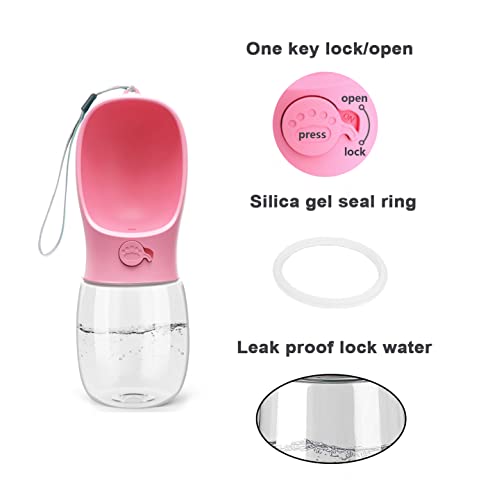 Kalimdor Dog Water Bottle, Leak Proof Portable Puppy Water Dispenser with Drinking Feeder for Pets Outdoor Walking, Hiking, Travel, Food Grade Plastic (12oz Pink) - color: 12oz Pink