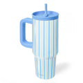 SANDJEST Stripe Stainless Steel Locking Lid Silicone Straw Tumbler with Handle 40oz, Insulated Stainless Steel Travel Cup for Women Girls Friends, Gift Idea for Birthday Summer Vacation (Blue Mint) - color: Blue Stripes