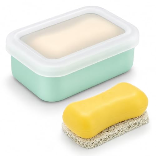 AIDIMMING Leak Proof Silicone Travel Soap Case with Clear Lid & Drain Pad, Compact Bar Soap Container, Shatterproof Portable Soap Holder for Bar Soap, for Travel Gym Outdoors Camping (Clear&Green) - color: Clear&green