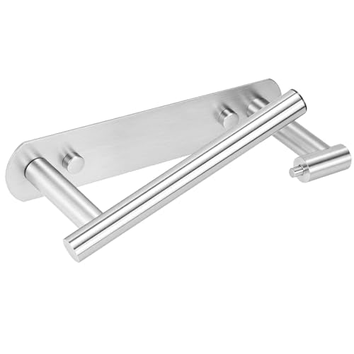YUET Toilet Roll Holder, Self Adhesive or Screw In Wall Mounted Options, Double Post Pivoting Tissue Roll Holder, Stainless Steel Rustproof Stick On No Drilling Wall Mount for Bathroom, Brushed Nickel - color: Silver-pivoting