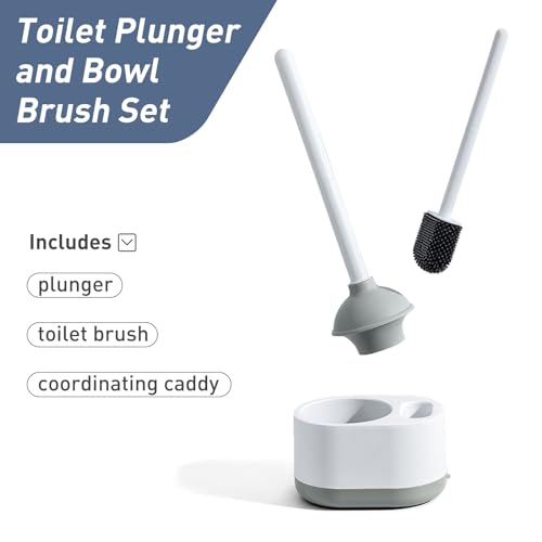 Silicone Toilet Brush Plunger Set, 2 in 1Toilet Bowl Brush and Holder Plunger Set, Plunger Toilet Brush Combo, Bathroom Toilet Brush, Toilet Brush Set, Toilet Scrubber and Plunger Set - color: Gray