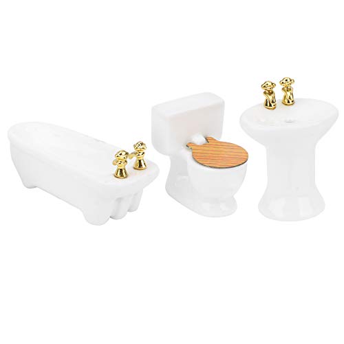 1/24 Dollhouse Miniature Bathroom Set, Simulation Ceramic Dollhouse Bathtub Toilet Sink Kit Dollhouse Furniture Accessories (A)