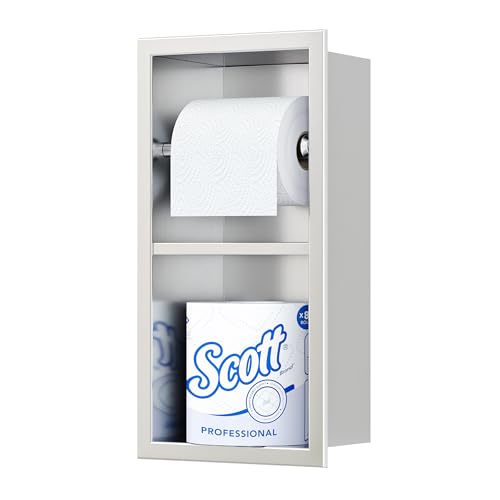 Neodrain Brushed Toilet Paper Holder, Contemporary Hotel Style Pivoting in Wall Tissue Holder, Stainless Steel Recessed Tissue Paper Roll Holder, Dual roll(Brushed Nickel) - color: Brushed, size: 6X12In