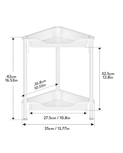 Orimade Rustproof 2 Tier Floor Standing Corner Shower Caddy Organizer, Plastic Aluminum Splicing Floor Corner Shelf Rack Stands for Bathroom, White - color: White, size: 2 Tier