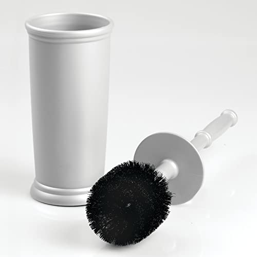 mDesign Compact Freestanding Plastic Toilet Bowl Brush and Holder for Bathroom Storage and Organization - Space Saving, Sturdy, Deep Cleaning, Covered Brush - Silver - color: Silver