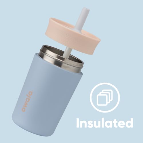 Owala Kids Insulation Stainless Steel Tumbler with Spill Resistant Flexible Straw, Easy to Clean, Kids Water Bottle, Great for Travel, Dishwasher Safe, 12 Oz, Tan and Blue (Seas the Day) - color: Seas the Day, size: 12 Ounces