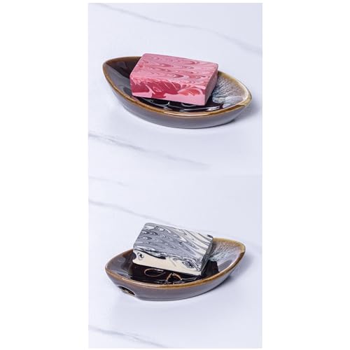Ceramic Soap Dish with Self Draining Tray for Bar Soap, Bathroom, Kitchen (Brown No.3) - color: Brown No.3