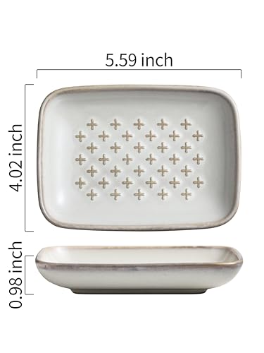 Gomakren Ceramic Soap Dish for Bar Soap 5.5in Cross Soap Saver Tray, Beige | Prevents soggy soap, non-slip bottom, easy to clean, bathroom soap holder, multi-use for sink shower, sponge butter & jewelry - color: Beige, size: Cross