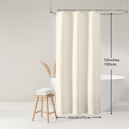 OWENIE Cream Shower Curtain, Stall Small Waffle Weave Heavy Fabric Shower Curtains for Narrow Size Bathroom, Waterproof Soft Hotel Spa Luxury Bath Curtain Set, Machine Washable, Cream, 36x72 Inch - color: Cream, size: 36"W x 72"L (Pack of 1)