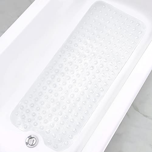 Bathtub and Shower Mats, Extra Long Non-Slip Bath Tub Mat 39 x 16 Inch, Machine Washable Bathmat with Suction Cups & Drain Holes for Bathroom Floor, Clear - color: Clear