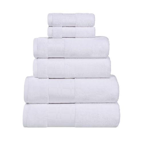 Superior 6-Piece Cotton Towel Set, Geometric Design, Dobby Border, Plush Quick Dry Towels, Decorative Bathroom, Spa, Includes 2 Bath, 2 Hand, 2 Face Towels/Washcloth, Larissa Collection, White-White - color: White-white, size: 6 Piece Towel Set