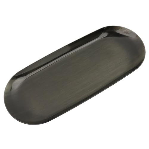 Dnyta Stainless Steel Decorative Tray, Decor Jewelry Dish, Bathroom Decor Makeup Serving Trays for Dresser, 9 x 3.8in Cosmetics Home Decor for Keys Watch Wallet Trinket (Oval, Bronze) - style: Oval retro bronze style (1pcs)