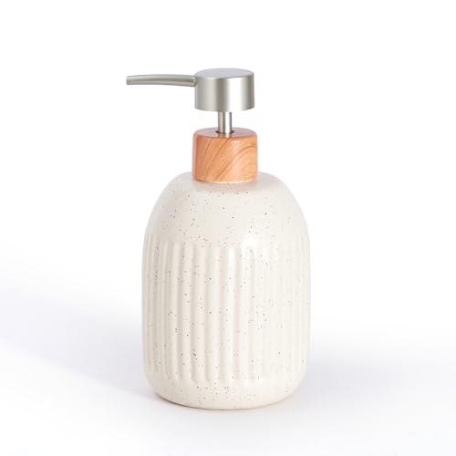 Ceramic Hand Soap Dispenser for Bathroom, 16oz Rustic Kitchen Dish Soap Dispenser, Refillable Liquid Pump Bottle for Shampoo, Lotion, Conditioner, Modern Farmhouse Bathroom Decor - color: Ribbed-cream