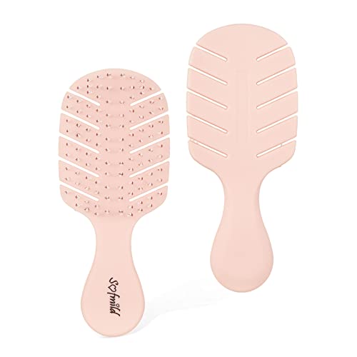 Mini Travel Hair Brush for Women, Curly & Wet Hair | Compact Detangler Brush for Girls & Kids, Gently Removes Knots; Travel Must-Have for Purse, Car, Office, Gym, Beach & Trips - color: Small-pink