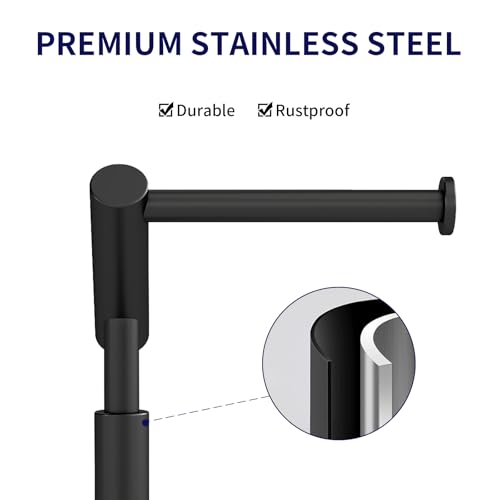 STWWO Toilet Paper Holder Free Standing, Matte Black Toilet Paper Stand 21.7" H, Stainless Steel Tissue Roll Holder for Bathroom, Heavy Weighted Base