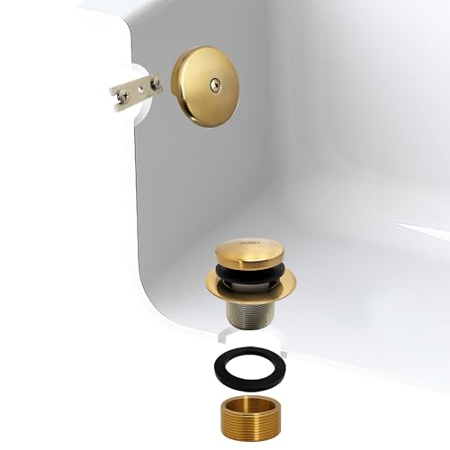 Westbrass A931K-19 Universal 1-3/8" Fine Thread Tip-Toe Bathtub Drain Plug Trim Set with One-Hole Overflow Faceplate and 1-1/2" Adapter Bushing, Champagne Bronze - color: Champagne Bronze