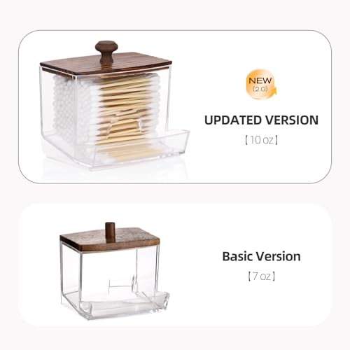 Tbestmax Qtips Holder Bathroom Container, 10oz Big Qtips Dispenser Cotton Ball Holder, Clear Plastic Apothecary Jar Organizer for Storage Cotton Swab, Round Pads, Floss Picks - color: Group C-Brown Wood