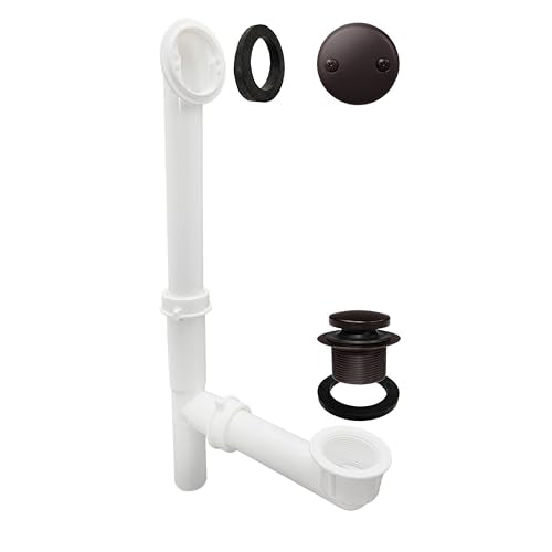 Westbrass A593244-12 14" x 1-1/2" White Tubular Bathtub Waste & Overflow Assembly with Tip-Toe Drain Plug and 2-Hole Faceplate, Oil Rubbed Bronze - color: Oil Rubbed Bronze, size: 1 Pack