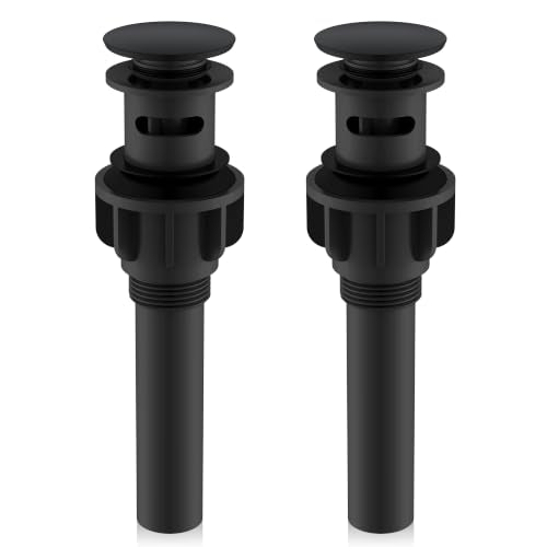 KENES 2 Pack Pop Up Bathroom Sink Drain with Overflow, Matte Black Pop Up Drain Stopper Anti Clog Pop Up Drain Stopper Lavatory Bathroom Vanity Sink Drain - color: Matte Black X 2, size: Big Pop up Cap (With Overflow)