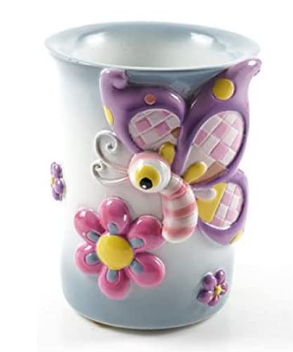 Wendin Cartoon Series Bath Accessory Set, Soap Dispenser Pump, Toothbrush Holder, Tumbler, Soap Dish Resin Art Color Decoration (Butterfly Cup) - color: Butterfly Cup
