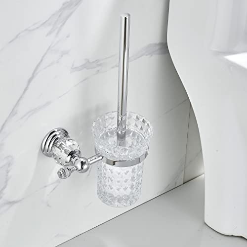 WOLIBEER Crystal Toilet Brush Holder, Chrome Toilet Cup Set with Polished Silver Brush Handle Wall Mounted for Bathroom - Decorative Design,Space Saving. - color: Chrome