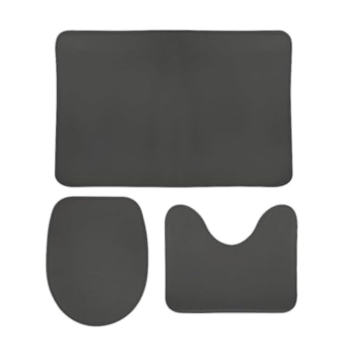Bathroom Rugs Set 3 Piece Simple Stylish Chic Dark Gray Bath Rug Mat Set, Non Slip Absorbent Bathroom Decor Mat, Toilet Lid Cover & U Shaped Contour Rug - color: Dark Gray, size: 1'8" x 2'6" (Rectangular)