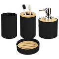 4 PCS Black Bathroom Accessories Set, Includes a Soap Dispenser, Toothbrush Holder, Soap Dish and Mouthwash Cup, Plastics & Bamboo Bathroom Set, Bohemian Style Bathroom Sink Set - color: Black, size: 4 PCS