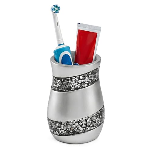 Creative Scents Silver Mosaic Bathroom Cup - Electric Toothbrush and Toothpaste Holder for Bathroom - Tooth Brush Holder Tumbler Cup for Toothbrushes, Toothpaste or Makeup Brushes (Silver)