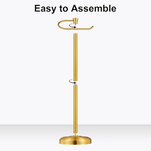 Gold Toilet Paper Holder Free Standing, 25" H 304 Stainless Steel Toilet Paper Stand for Bathroom，Weighted Base Floor Tissue Roll Holder,Toilet Roll Stand - color: Gold