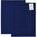 Feather & Stitch 2 Piece Towel Like Bath Mats (30x21 Inch) 100% Cotton Terry Bath Mats, Bathroom Shower Floor Mats [NOT A Bathroom Rug], Soft Absorbent Washable Mats - Navy Blue - color: Navy Blue