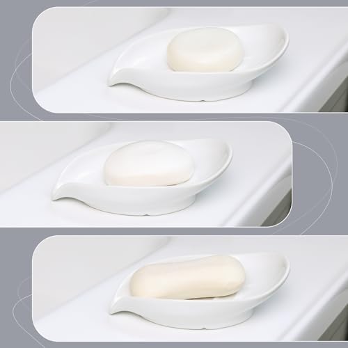 Soap Dish 2PCS, Self-Draining Bar Soap Holder, Leaf Shape Ceramic Drain Soap Dishes for Bathroom Kitchen, Easy to Clean Keeps Soap Dry, White, ANTIS'S HOME - color: White-2pcs-enhanced Draining