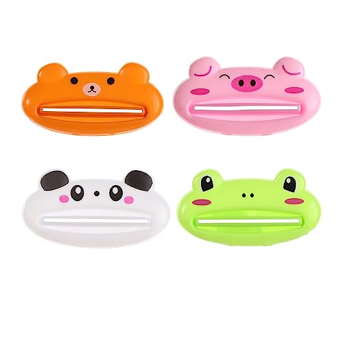 Vctitil 4 Pcs Toothpaste Tube Squeezer Dispenser Bear Frog Panda Pig Cartoon Tube Squeezers Toothpaste Clips Toothpaste Rolling Holder Squeezer
