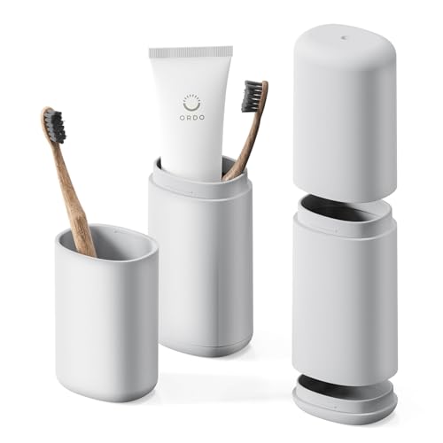 BALUCA Travel Toothbrush Case, Portable Tooth Brush Holder and Toothpaste Cover Container with Mouthwash Cup, Compact Oral Clean Tools Organizer for Traveling/Camping/School/Home - Large Capacity - color: Grey, size: Large