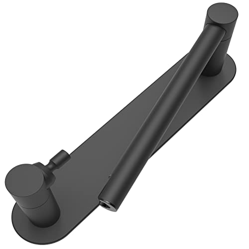 Adhesive Toilet Paper Holder Matte Black Double Post Pivoting Bathroom Toilet Tissue Holder Roll Holder Stick On No Drilling Stainless Steel and Zinc Alloy - color: Matte Black
