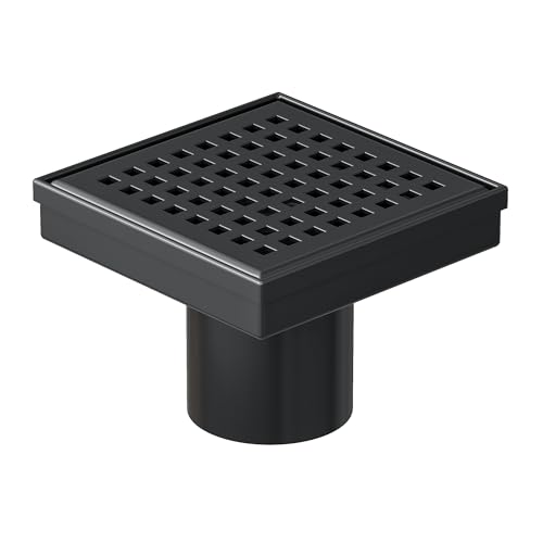 Neodrain Matte Black Square Shower Drain with Removable Quadrato Pattern Grate, 304 Stainless Steel Square Drain, CUPC Certified, with Hair Strainer and Lifting Hook (Matte Black, 4 in) - color: Matte Black, size: 4 IN