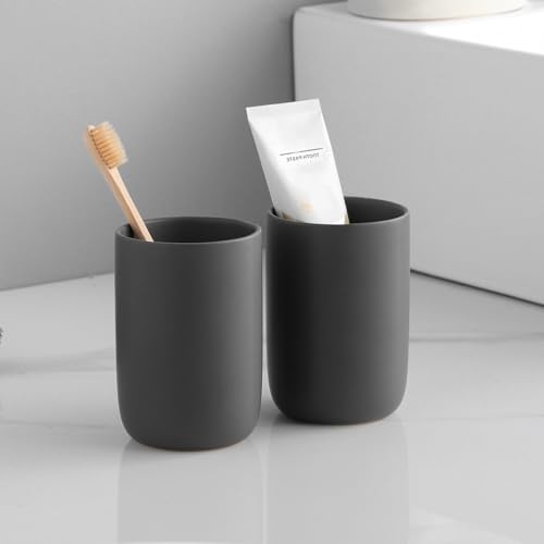 Toothbrush Holders for Bathrooms - 1 Cups Ceramic Toothbrush Toothpaste Holders, Grey Bathroom Tumbler Cups Reusable Toothbrush Mouthwash Cup, Bathroom Counter Organizer. - color: Grey, size: 1pcs