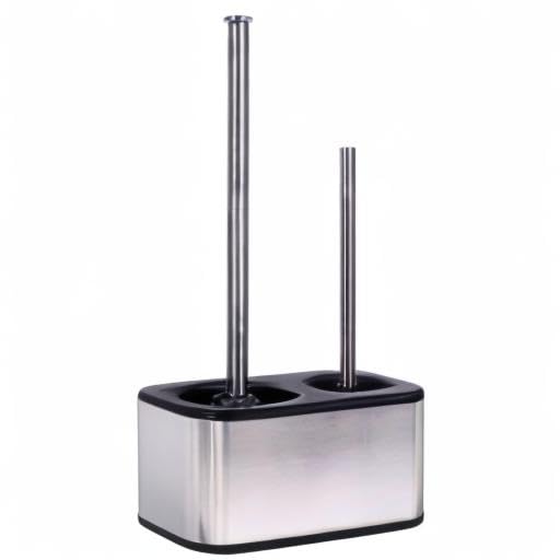Blue Donuts Toilet Brush and Plunger Set with Holder, Sleek Minimalist Modern Stainless Steel Bathroom Accessories Toilet Plunger and Toilet Bowl Brush Combo - color: Stainless