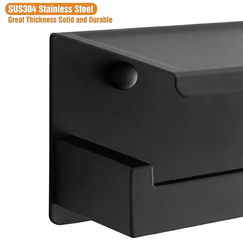 HITSLAM Toilet Paper Holder with Shelf, Stick on Matte Black Toilet Paper Roll Holder, Self Adhesive or Wall-Mount with Screws for Bathroom,Washroom - color: Black, size: Medium